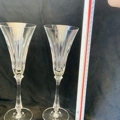 Oscar de la Renta Set 2 Signed Crystal Champagne Flute Glasses