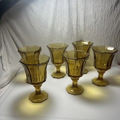 Octagonal Amber Water Goblets by Independence (6)