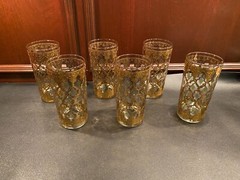 Culver Valencia 22k Gold Ice Bucket, Flat Tumblers & Small Fruit Dessert Bowls