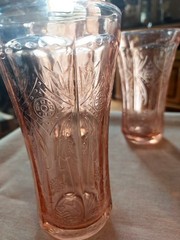 Set Of 6 Indiana Glass Recollection Pink Madrid Etched Glass Tumblers