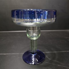 Set 3 Blue Art Glass Goblets 6.5″ Pedestal Cocktail Dessert Cups Vintage