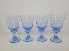 Vintage Libbey Harlequin Sirrus 7″ Light Blue Wine Water Glasses Set Of 4