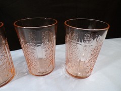 Set of 4 Federal Pink Depression Glass Sharon Flat Bottom Tumblers 4″ Tall