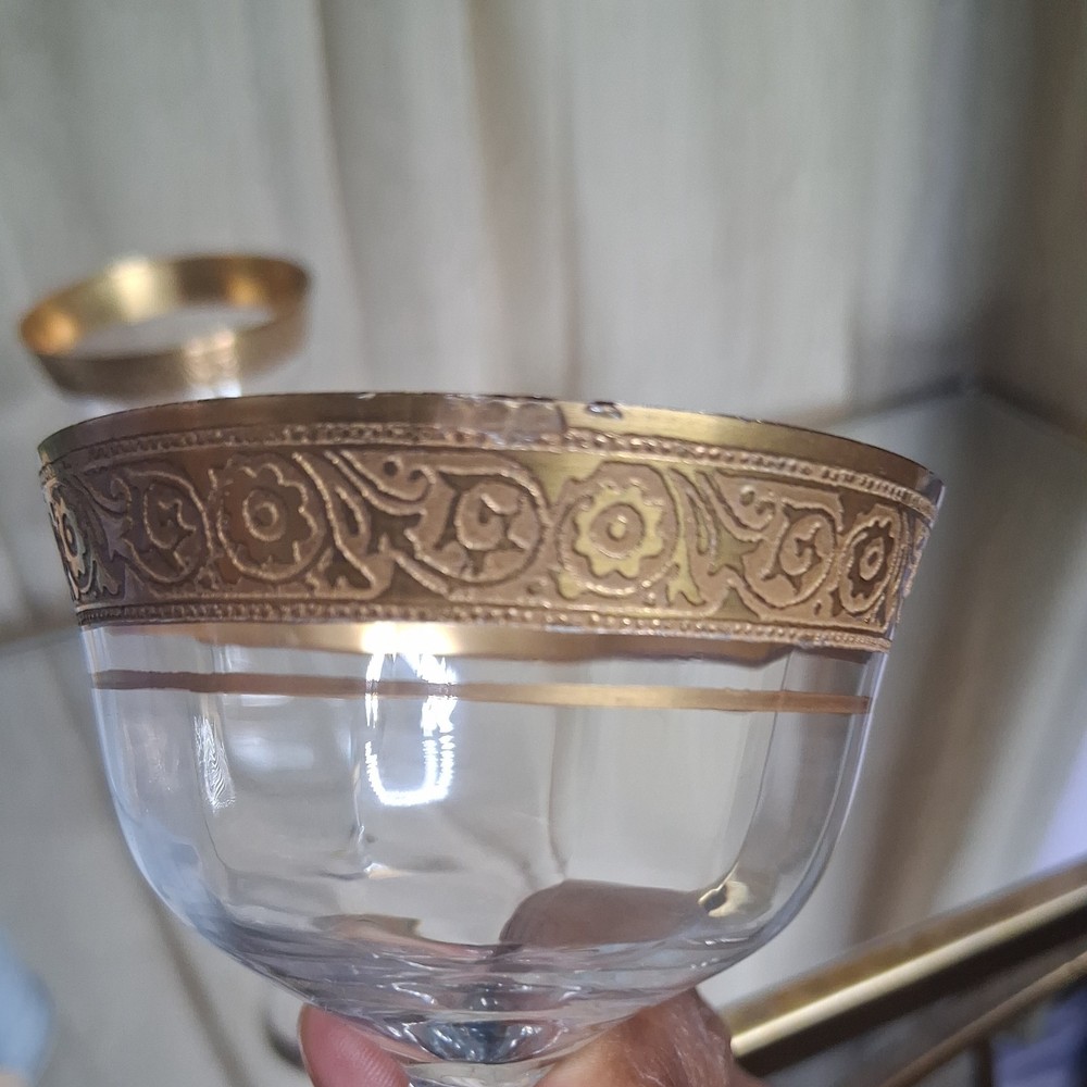 Tiffin Franciscan Minton Optic Paneled Gold Rimmed Champagne Sherbet Glasses