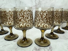 Libbey Prado Tawny Brown Raised Scroll 11.25 oz Goblet Vintage 5 3/4″ Box of 8 A
