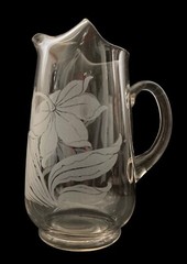 VIN 1950’s Etched Floral Pitcher and 4 Floral Tumblers Libbey Etched Glass