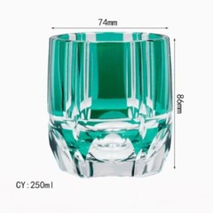 Edo Kiriko Whiskey Glasses Green Bamboo Glass Hand Cut To Clear 9oz 1pc