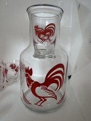 Vintage Mexico Red Rooster Breakfast Set Juice Service Carafe 7 Glasses Ice Cup