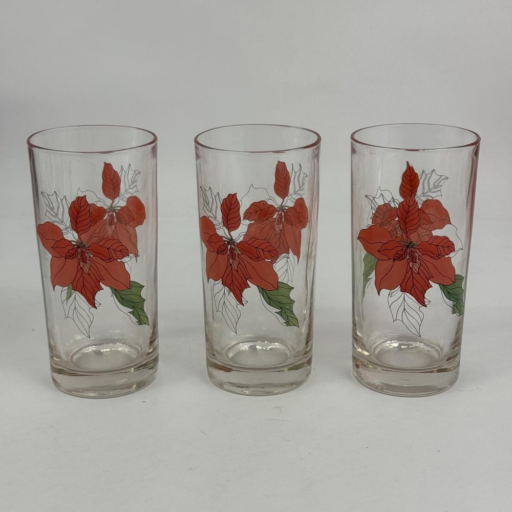 Lot of 3 Block Poinsettia 12 Oz. Tumbler Glasses by Mary Lou Goertzen