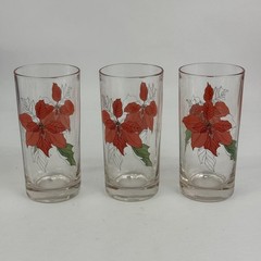 Lot of 3 Block Poinsettia 12 Oz. Tumbler Glasses by Mary Lou Goertzen