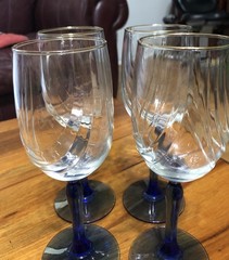 4 Lenox Crystal Cobalt Blue Stem Swag Drape Gold Rim Wine Glasses