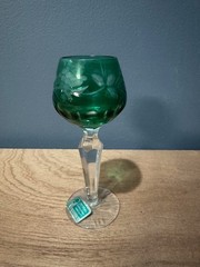 Vintage German Bohemian Green Mini Wine Crystal Glass 5 inches