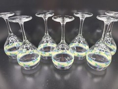 (7) Pfaltzgraff Summer Breeze 16 Oz Goblets Set Blue Yellow Flowers Libbey Lot