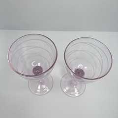 Vintage Pink MCM Wine Glasses Etched Swirl Pattern Thick Stem 7″ Set of 2