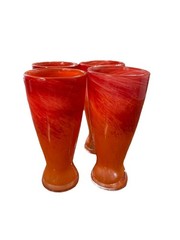 4 Art Glass Tall Beer Pub Style Glasses Ocean orange & red Swirl 7.5″