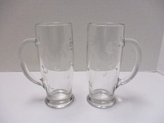 Two Princess House Heritage Tall Beer Steins Glasses 7-3/8″ Tall 18 Oz HTF!
