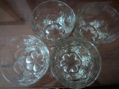 4pc Heavy Base Whiskey Scoth Glass Vintage Set Clover Pattern