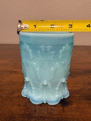Antique Blue Opalescent 3.75″H Spanish Fans Tumbler