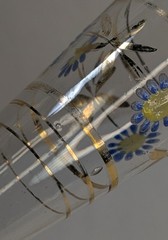 Vintage Hand Enameled Art Deco Fluted Cordial Blue Yellow Flowers Golden Trim