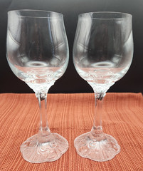 Pair of 2 Rosenthal Crystal Monbijou Wine Goblets Embossed Scroll Stems EUC