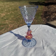 Salviati Murano Swan Stemmed Wine Glass Pink Aventurine Blue Glass Barware VTG