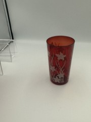 Vintage Ruby Red Juice Glasses 4.5” White Flowers Set Of 5