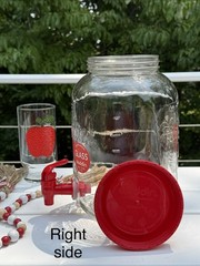 4 Vintage 1960s Red Textured Apple Glass 6” Tumblers + Aladdin Tea Jar Dispenser