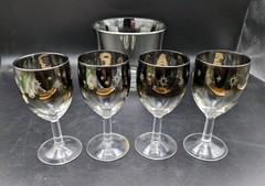 4 Vintage silver fade glasses with snowflakes Coordinating Ice Bucket