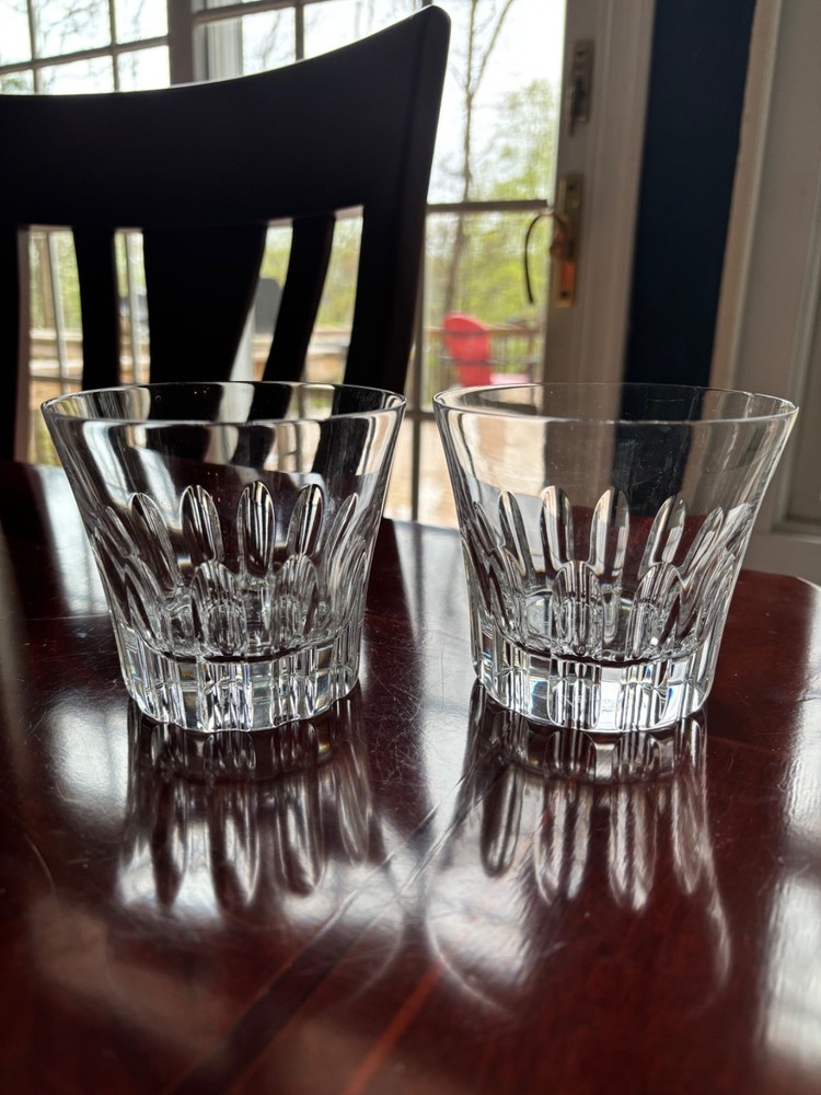 PAIR OF BACCARAT ETNA CRYSTAL LARGE DOUBLE OLD FASHIONED GLASSES WITH CHIP