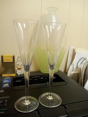Tiffany & Co Crystal TFC14 Cut Panels 9″ Trumpet Champagne Flutes (Set Of 2)