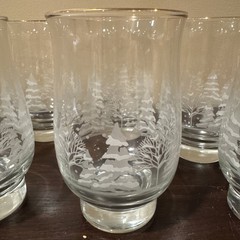 Vintage Libbey Arby’s Tumbler Glasses Etched Gold Rim Winter Snow Scene Set of 8
