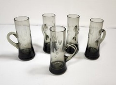 Cordial Liqueur Glasses Shot Glass Gray Crystal Cut Etched Handles Set Of 5