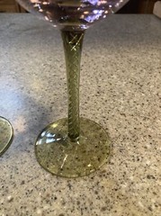 Pair of Art Glass WATER GOBLETS w/ Twisted Latticino Stem Design LILAC & GREEN