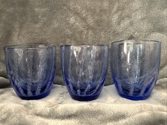 RARE! 3 – PORTMEIRION BLUE HANDBLOWN CONTROLLED BUBBLE – GLASS SEEDED HIGHBALL