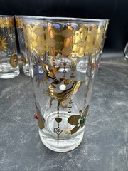 Culver Jeweled Charm Bracelet Highball Glasses Set Of 8 22k 1960’s MCM Mad Men