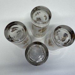 4 Vintage LIBBEY Golden Foliage Gold Leaf Frosted 12 oz Highball MCM Glasses