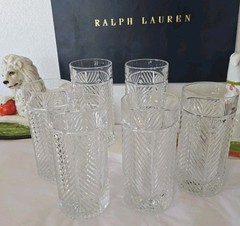 Ralph Lauren Herringbone Crystal HIGHBALL GLASSES Set of 6 Signed