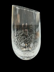 Pier 1 Angled Slant Rim Crackle Blown Glass Set 3 Tumbler Stemless Wine HighBall