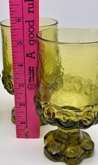 4 Tiffin Franciscan Madeira Olive Green Footed Uranium Glass Goblets 5.5 In