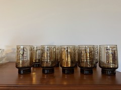 Set 9 VTG Smoke Gray Canadian Legend Whiskey Rocks Glasses Carrington Distillers