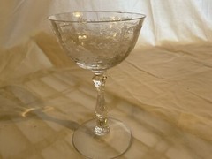 Vintage Etched Crystal Wine Glass – Elegant Floral Design, Faceted Stem, Antique