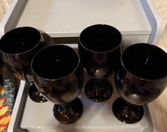 4 Vintage Libbey Black Amethyst Wine Water Glass Stem Goblets Halloween Fall