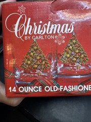 CARLTON 1985 ACTION 14 oz Old Fashioneds Glasses Christmas Tree Set of 4 Boxed