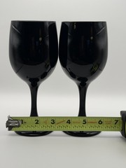 Vintage Libby Set of 2 Black Amethyst Wine Water Glass Goblets Stemware