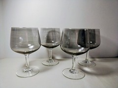 Vintage Stemmed Glasses, 1970’s, Smoky Gray Glass w/Clear Stem, Set of 4