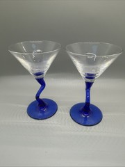 2 Cobalt Blue Fun Zigzag Stem Vintage Martini Glass By Libbey Courbe