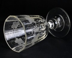 Flint Huber Cut & Grape Engraved Goblet, Antique 1850s 6 1/4″ Boston Sandwich