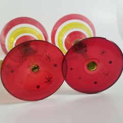 2 Pier One Festive Martini Glasses Red Stripe Hand Blown Glass Star Dot Pattern