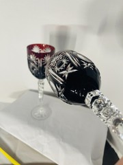 Deep Ruby RED Wine Stems Pair Crystal Karl Klokotschnik Zwiesel Germany 9.75in