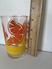 Vintage Retro Orange Slice Glass Citrus Juice Tumbler 1970s Yellow Stripes